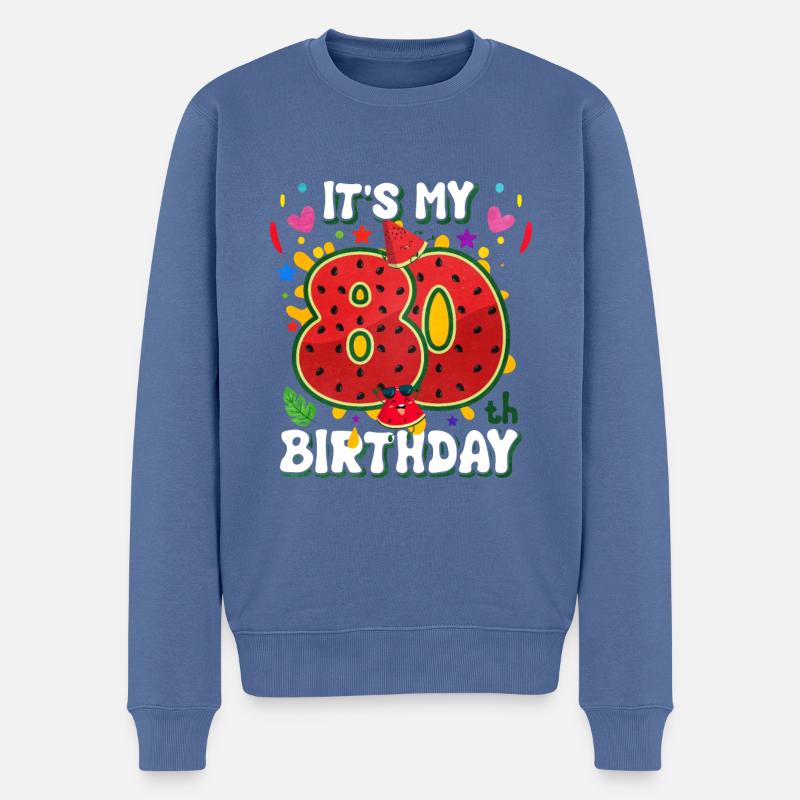 80. Geburtstag Wassermelone - Männer Premium Bio Pullover - Taubenblau
