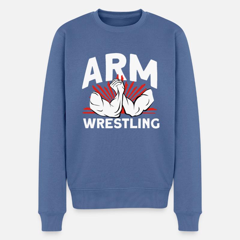 Bras de fer - Pull Premium bio Homme - bleu pigeon