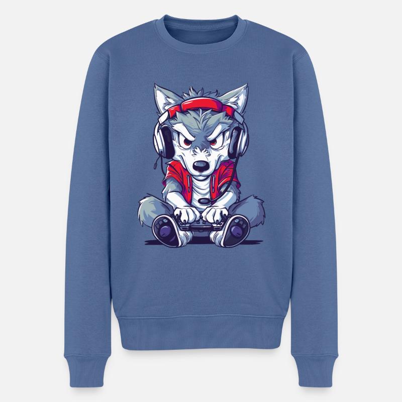 Wolf Videospiel - Männer Premium Bio Pullover - Taubenblau