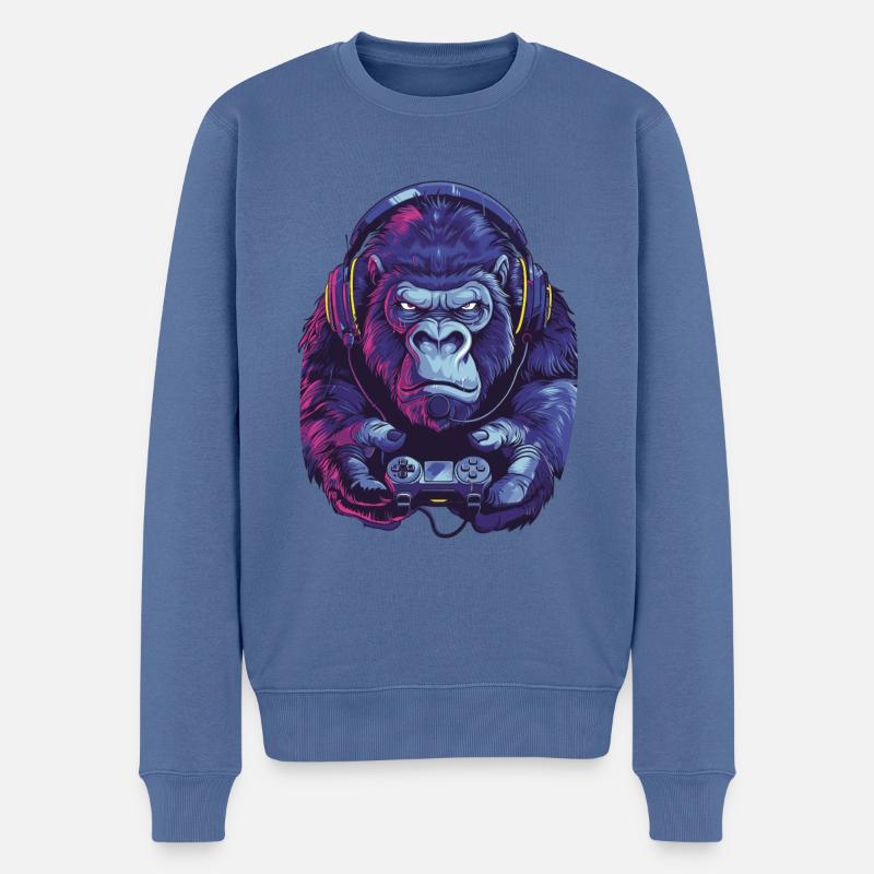 Gorilla Videospiel - Männer Premium Bio Pullover - Taubenblau
