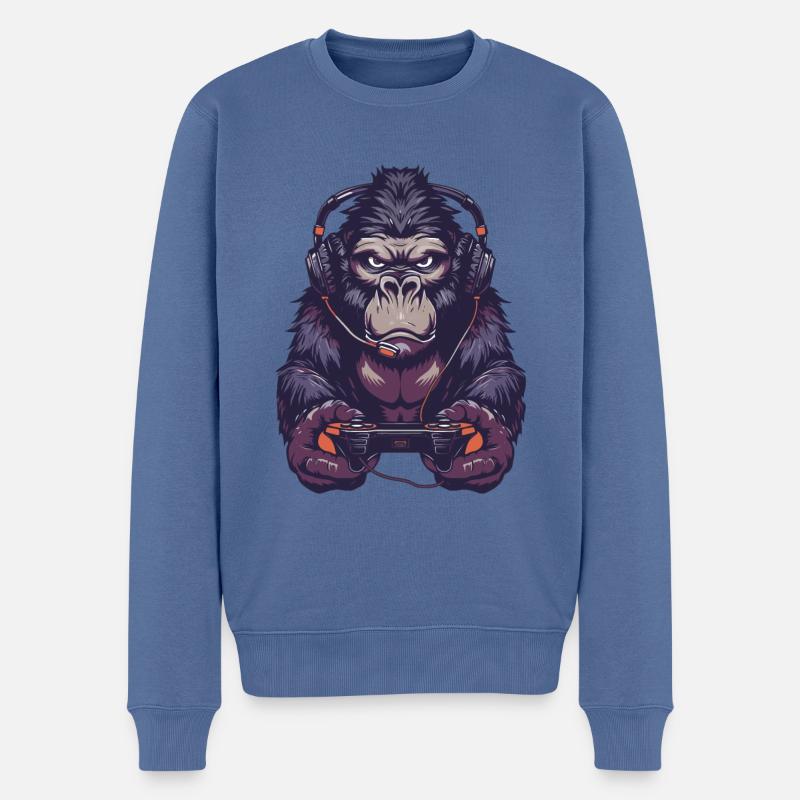 Gorilla Videospiel - Männer Premium Bio Pullover - Taubenblau