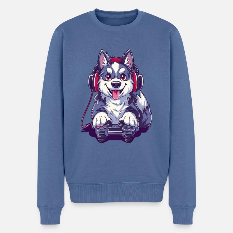 Husky Videospiel - Männer Premium Bio Pullover - Taubenblau