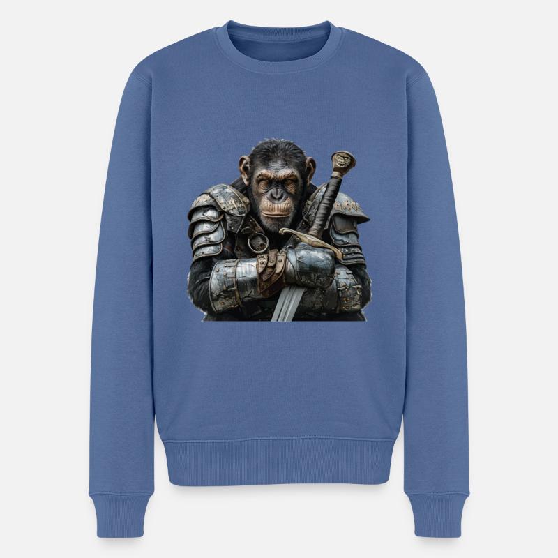 Chimpanse Ritter Mittelalter - Männer Premium Bio Pullover - Taubenblau