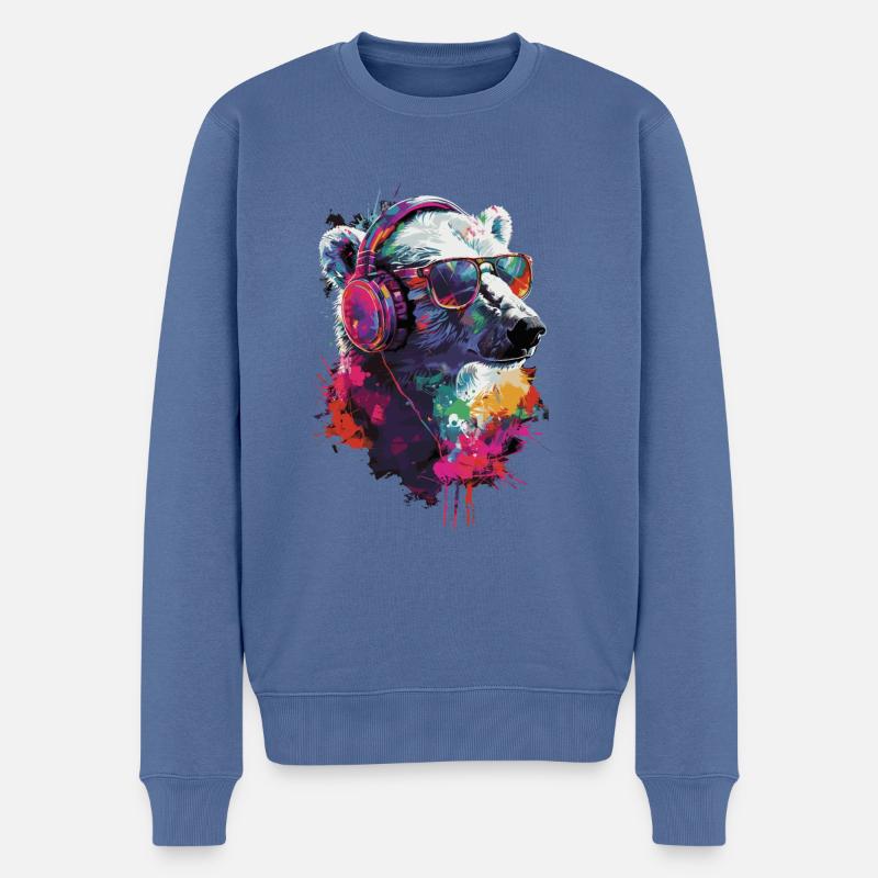 Ours blanc - Pull Premium bio Homme - bleu pigeon