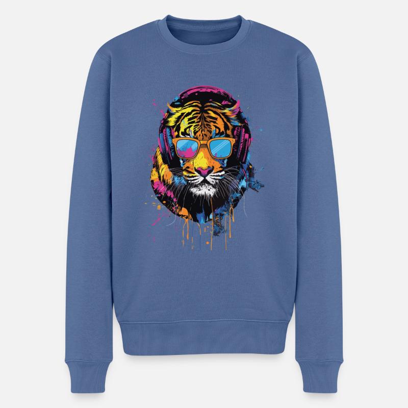 Tiger - Männer Premium Bio Pullover - Taubenblau