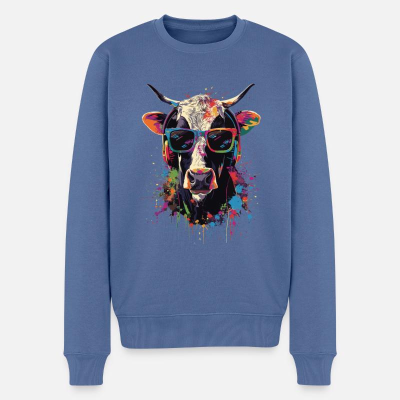 Kuh - Männer Premium Bio Pullover - Taubenblau