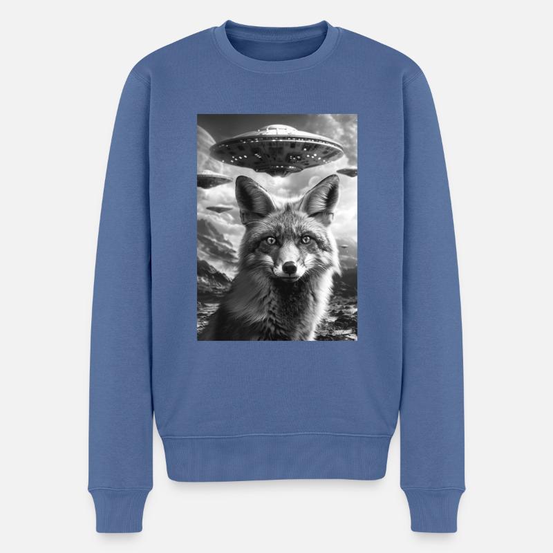Ufo Selfie Fuchs - Männer Premium Bio Pullover - Taubenblau