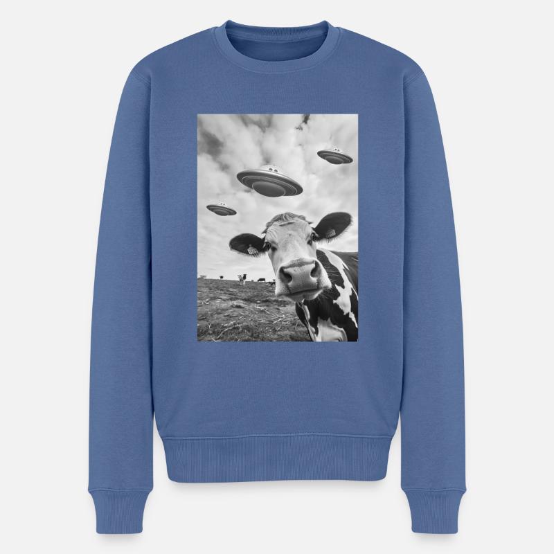 OVNI Selfie Vache - Pull Premium bio Homme - bleu pigeon