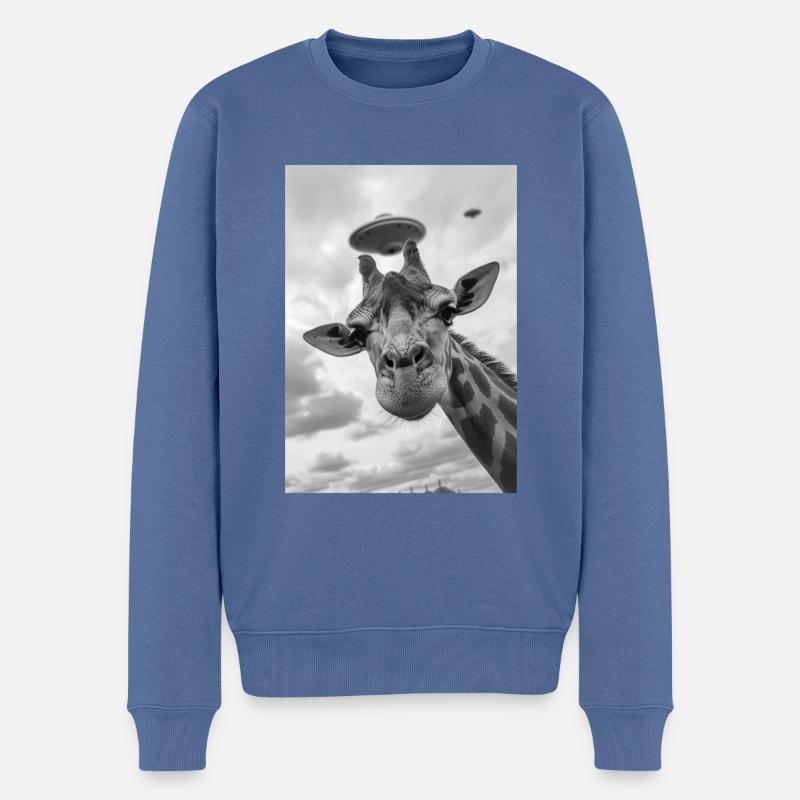 Girafe selfie OVNI - Pull Premium bio Homme - bleu pigeon