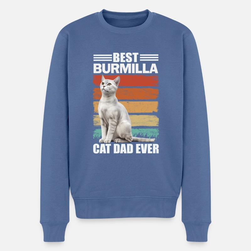 Burmilla Papa Cat - Pull Premium bio Homme - bleu pigeon
