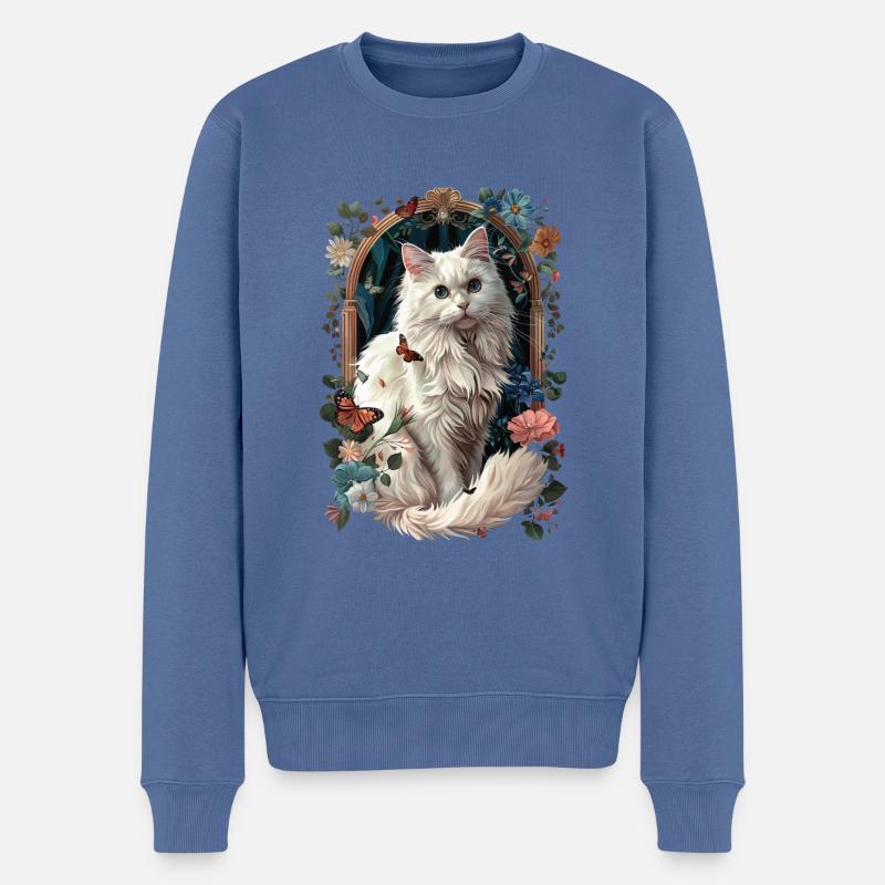 Chat angora turc - Pull Premium bio Homme - bleu pigeon