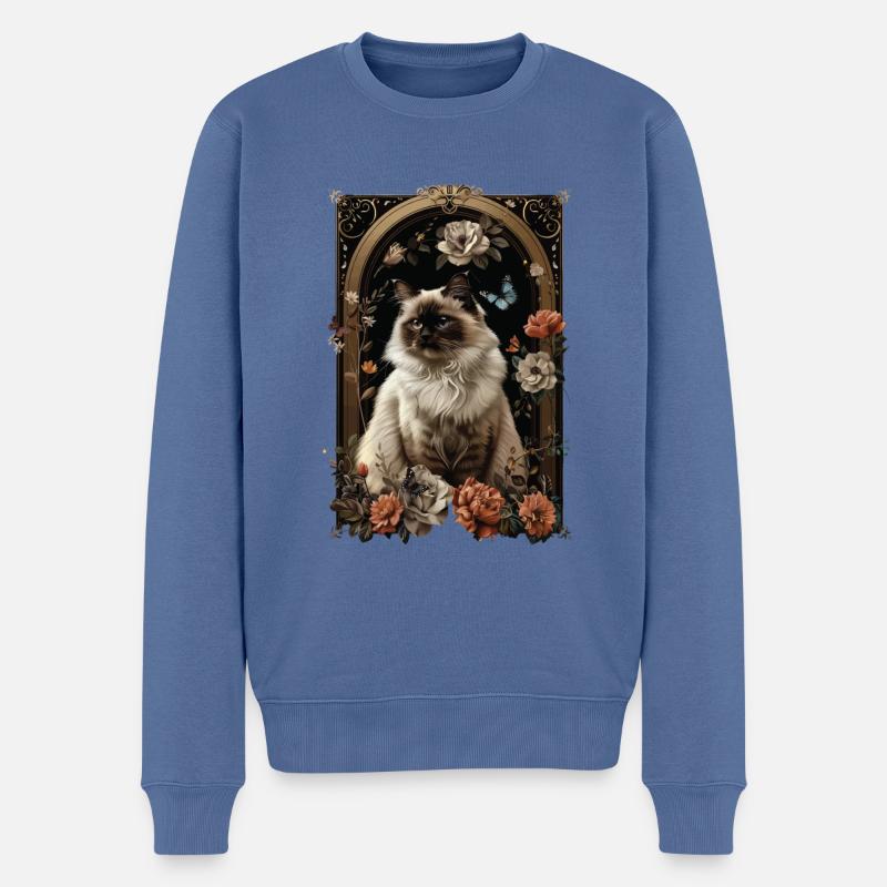 Chat birman - Pull Premium bio Homme - bleu pigeon