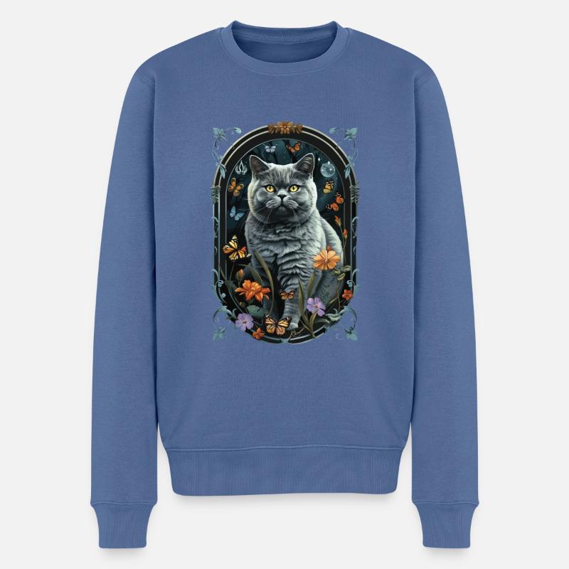 Britisch Kurzhaarkatze - Männer Premium Bio Pullover - Taubenblau