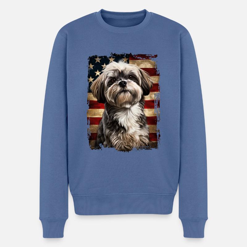 Lhassa Apso Amérique États-Unis - Pull Premium bio Homme - bleu pigeon