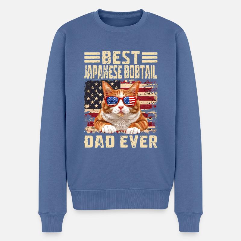 Papa Bobtail Japonais - Pull Premium bio Homme - bleu pigeon