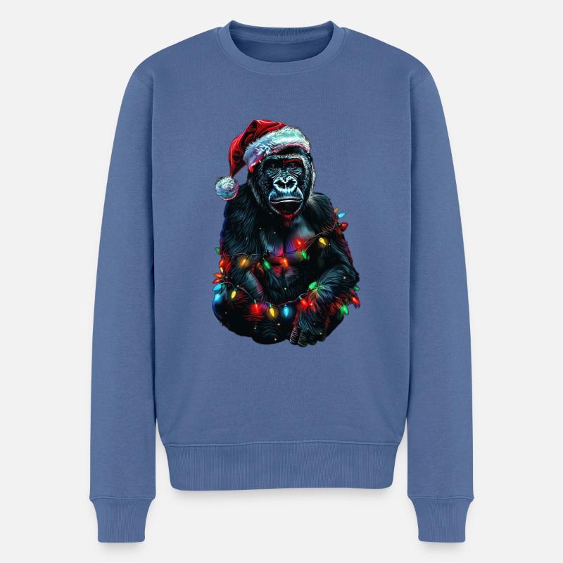 Noël des gorilles - Pull Premium bio Homme - bleu pigeon