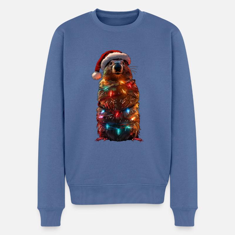 Murmeltier Weihnachten - Männer Premium Bio Pullover - Taubenblau