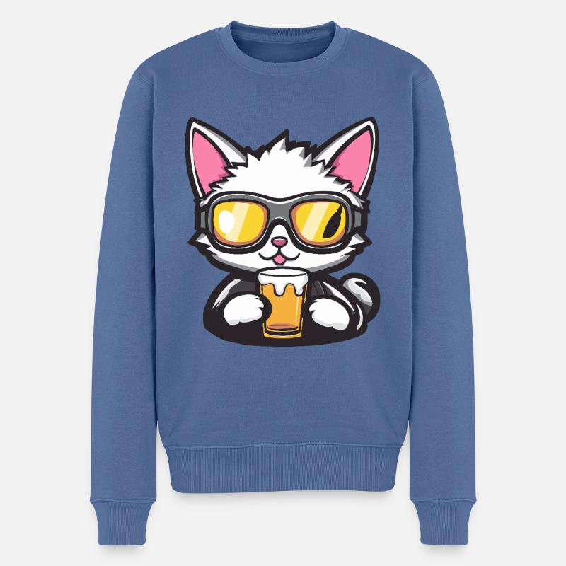 Chat Après-Ski Bière Bande Dessinée - Pull Premium bio Homme - bleu pigeon