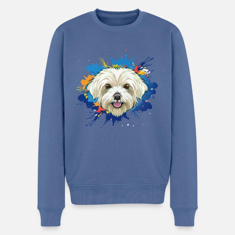 malteser,hund,illustration,bunt - Männer Premium Bio Pullover - Taubenblau