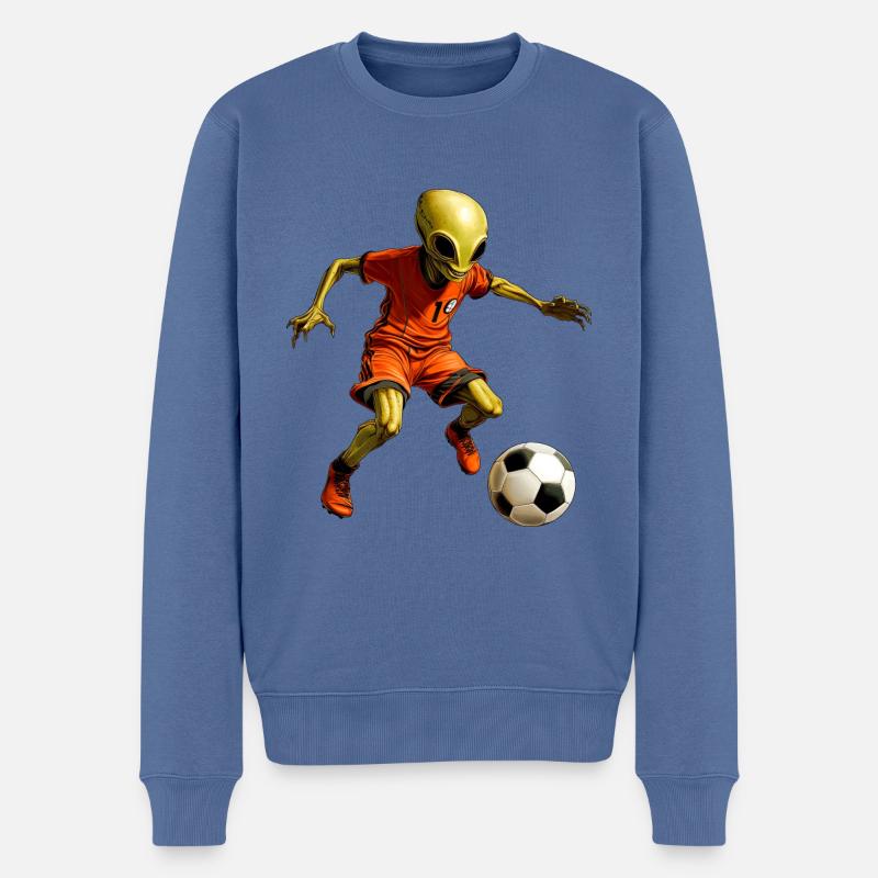 Fussball Alien - Männer Premium Bio Pullover - Taubenblau