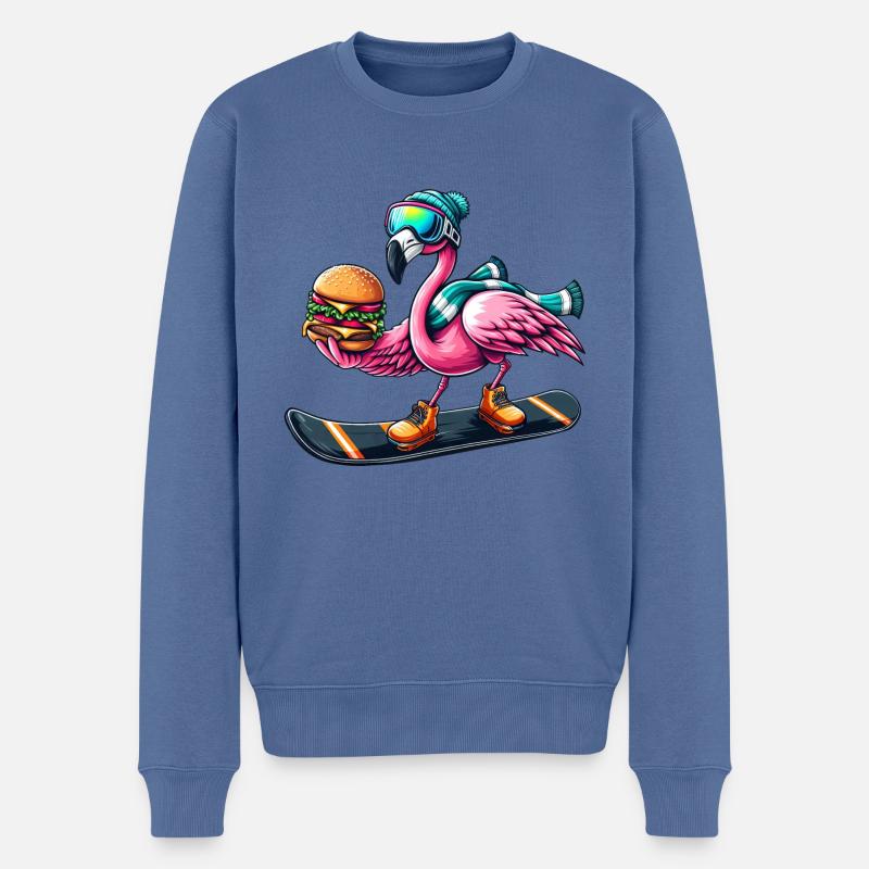 Flamingo Snowboard Hamburger Fun - Männer Premium Bio Pullover - Taubenblau