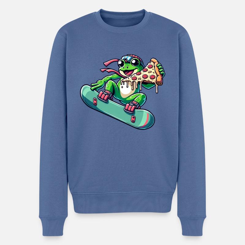 Frosch-Snowboarder: Pizza-Abenteuer - Männer Premium Bio Pullover - Taubenblau