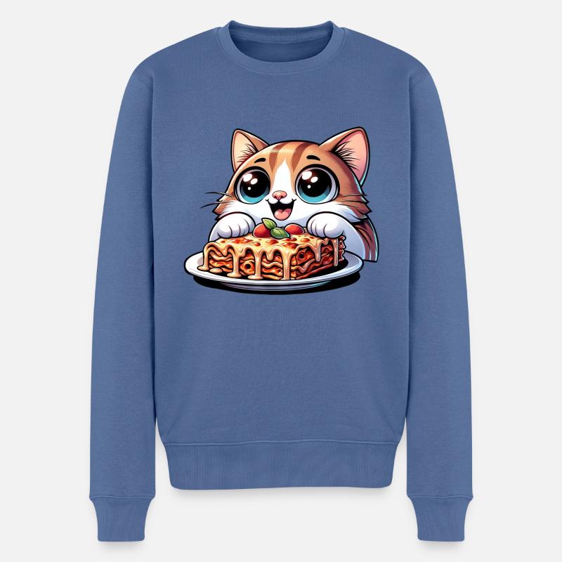 Lasagne-Liebende Katze - Männer Premium Bio Pullover - Taubenblau