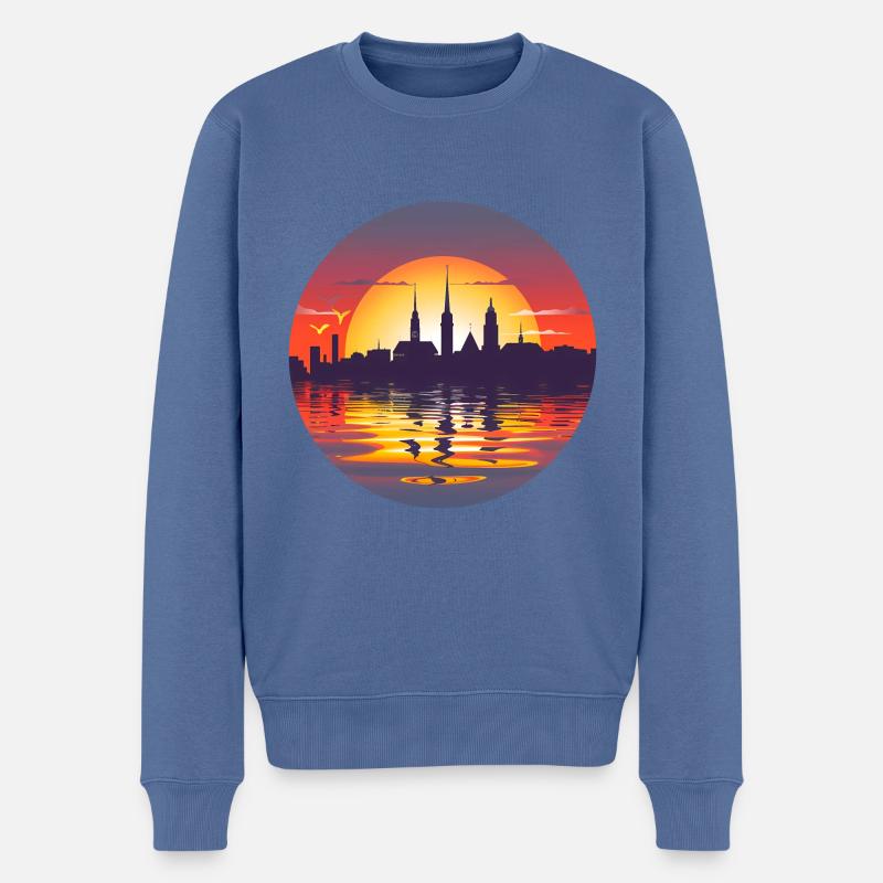 Kiel Skyline - Männer Premium Bio Pullover - Taubenblau