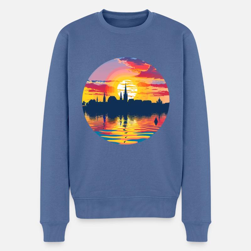 Konstanz Skyline - Männer Premium Bio Pullover - Taubenblau