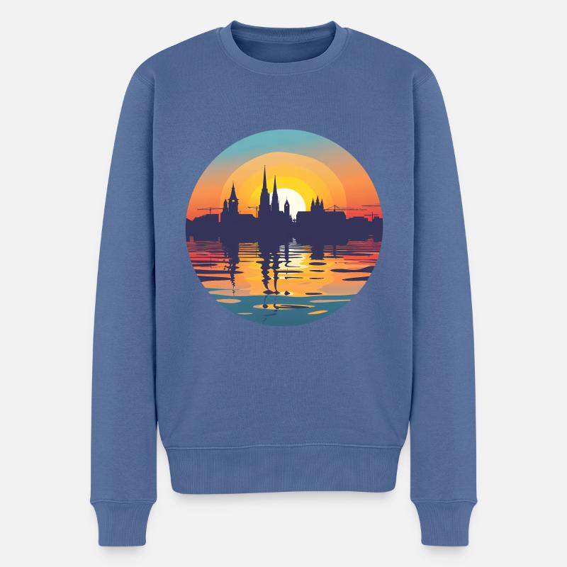 Krefeld Skyline - Männer Premium Bio Pullover - Taubenblau