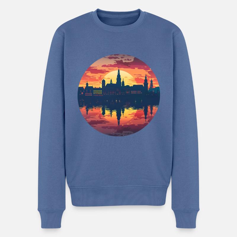 Leipzig Skyline - Männer Premium Bio Pullover - Taubenblau