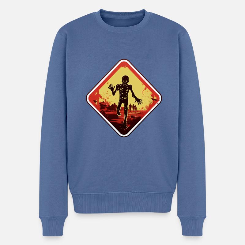 Zombiewarnschild Halloween - Männer Premium Bio Pullover - Taubenblau