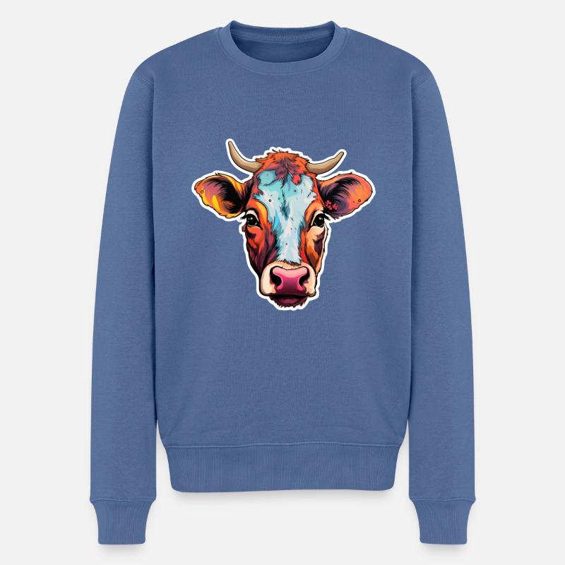 Kuhkopf bunt - Männer Premium Bio Pullover - Taubenblau