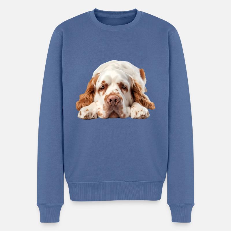 Épagneul Clumber - Pull Premium bio Homme - bleu pigeon