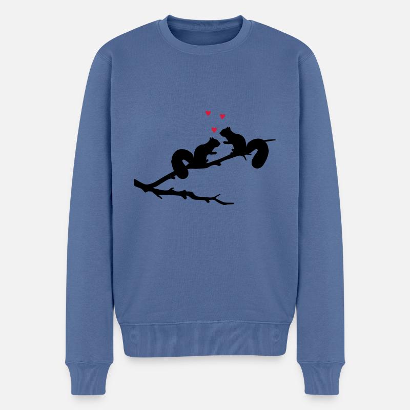 verliebte Eichhörnchen mit Herzchen - Männer Premium Bio Pullover - Taubenblau