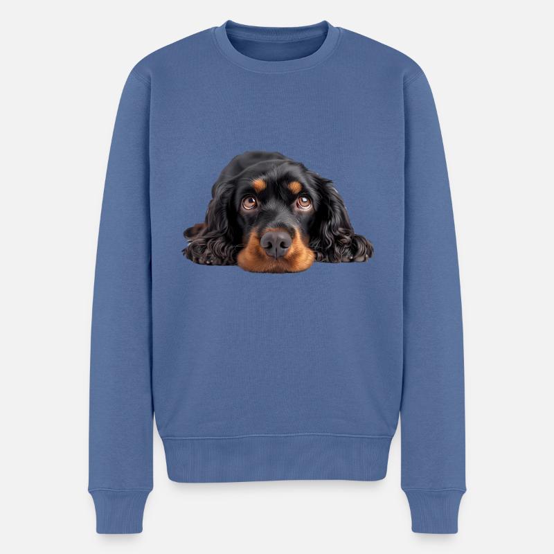 Cocker Spaniel - Pull Premium bio Homme - bleu pigeon