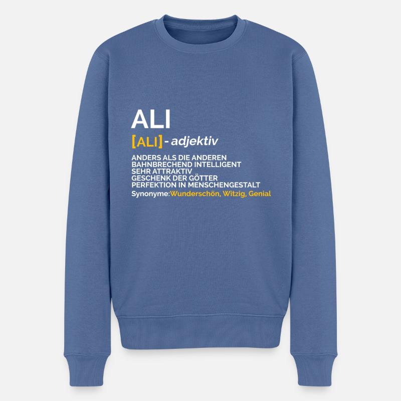 Ali - Männer Premium Bio Pullover - Taubenblau
