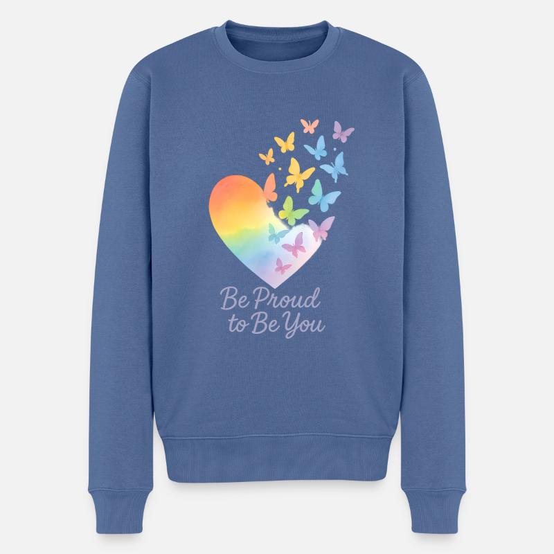 Be Proud to Be You – Regenbogen-Herz mit Message - Männer Premium Bio Pullover - Taubenblau