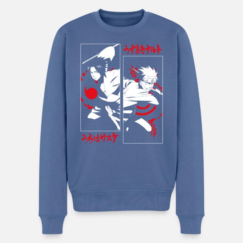 Naruto Shippuden Cooles Design Mit Sasuke & Naruto - Männer Premium Bio Pullover - Taubenblau