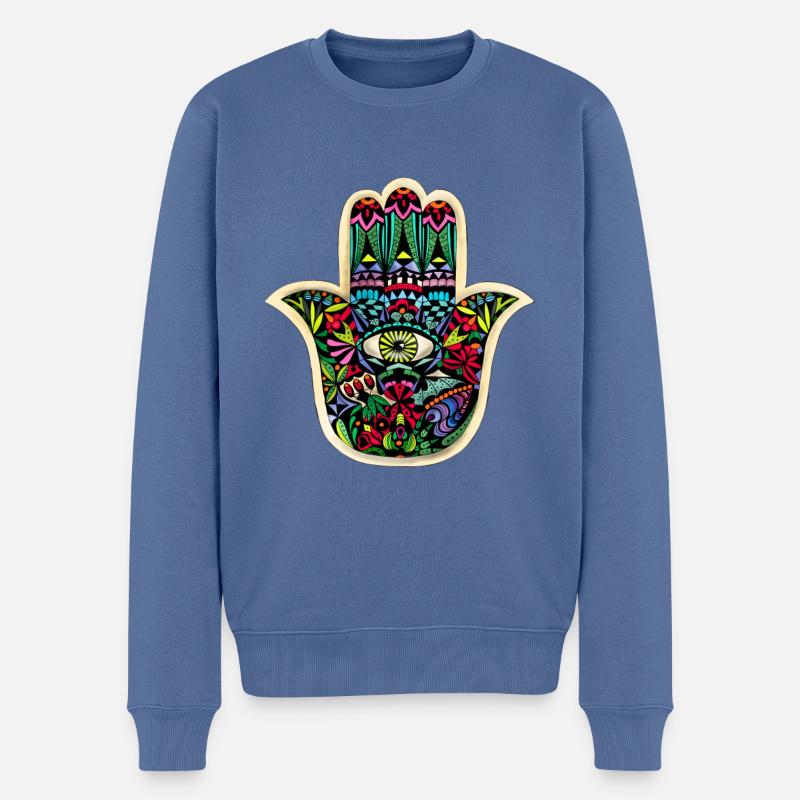 Main de fatima - Pull Premium bio Homme - bleu pigeon