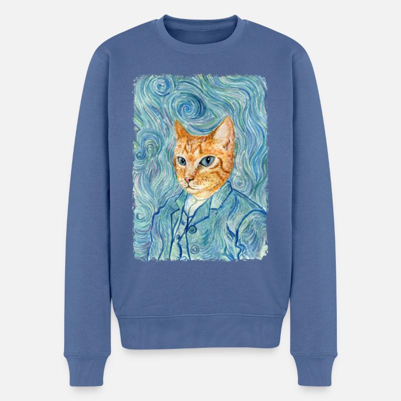 Kitten van Gogh - Pull Premium bio Homme - bleu pigeon