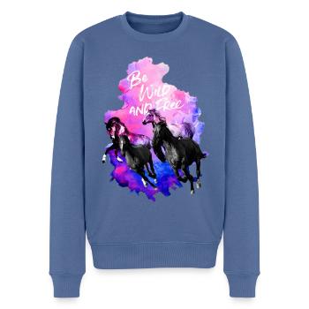 Galloping Herd of Horses - Watercolor - Men's Premium Organic Jumper - stone blue - Front - Nico (187cm)