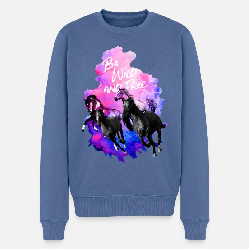 Galoppierende Pferdeherde - Aquarell - Männer Premium Bio Pullover - Taubenblau