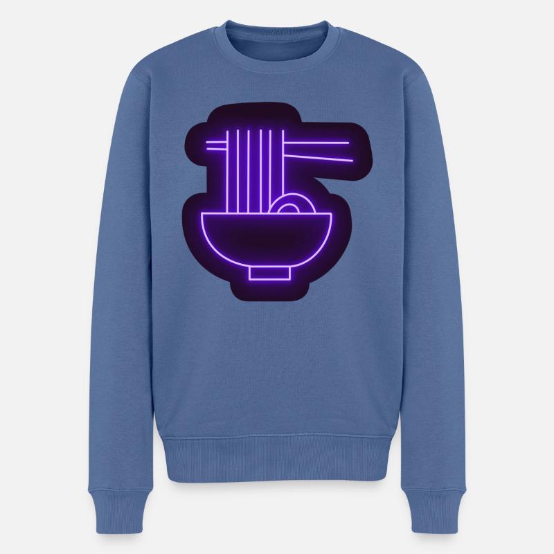 Lila Neon Ramen Aufkleber - Männer Premium Bio Pullover - Taubenblau
