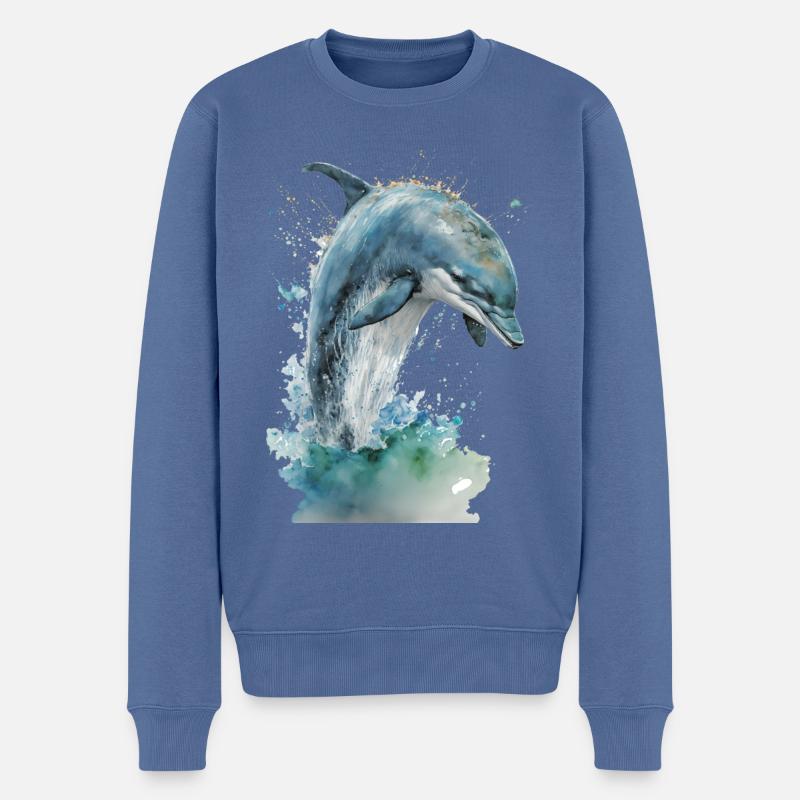 Delfin Aquarell Wasserfarben Malerei - Männer Premium Bio Pullover - Taubenblau