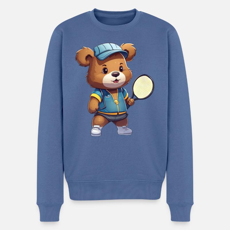 Süßer Bär als Tennis- und Badmintonspieler - - Männer Premium Bio Pullover - Taubenblau