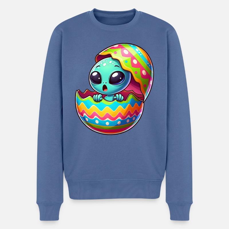 Buntes Alien-Osterei Schlüpf-Design - Männer Premium Bio Pullover - Taubenblau