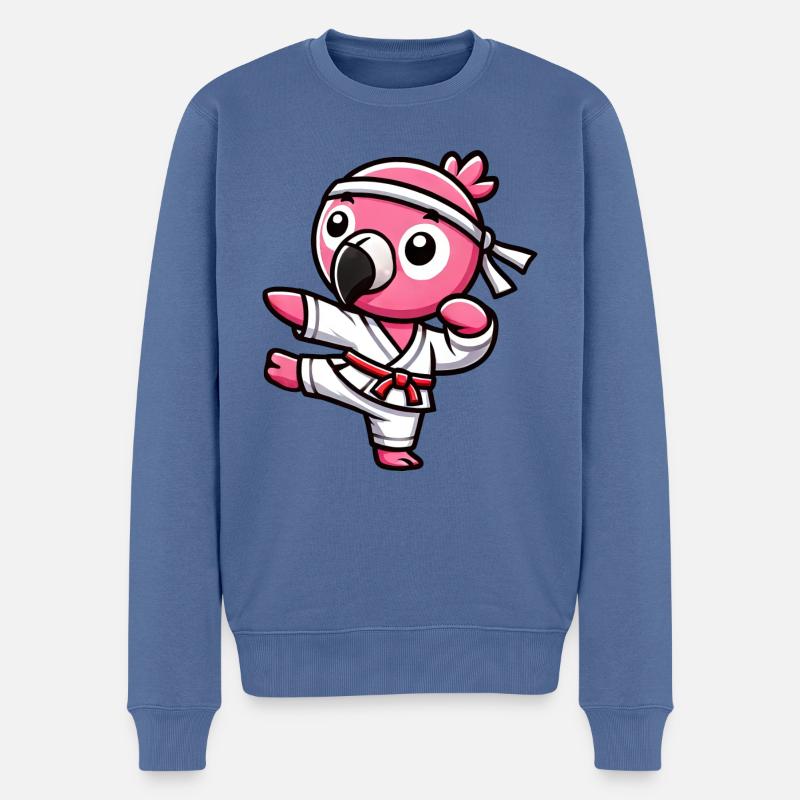 Cooler Flamingo Karate Schwarzer Gürtel Kampfsport - Männer Premium Bio Pullover - Taubenblau