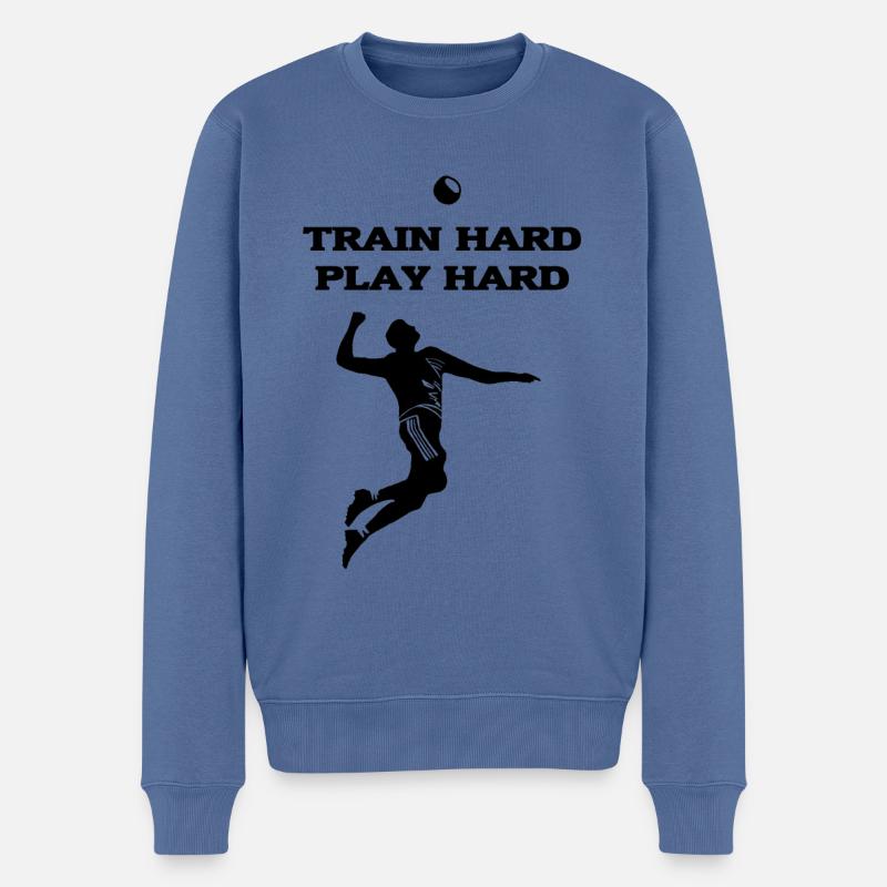 TRAIN HARD - Männer Premium Bio Pullover - Taubenblau