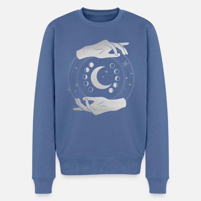 Mondphasen mit silbernen Händen, spirituelle Magie - Männer Premium Bio Pullover - Taubenblau